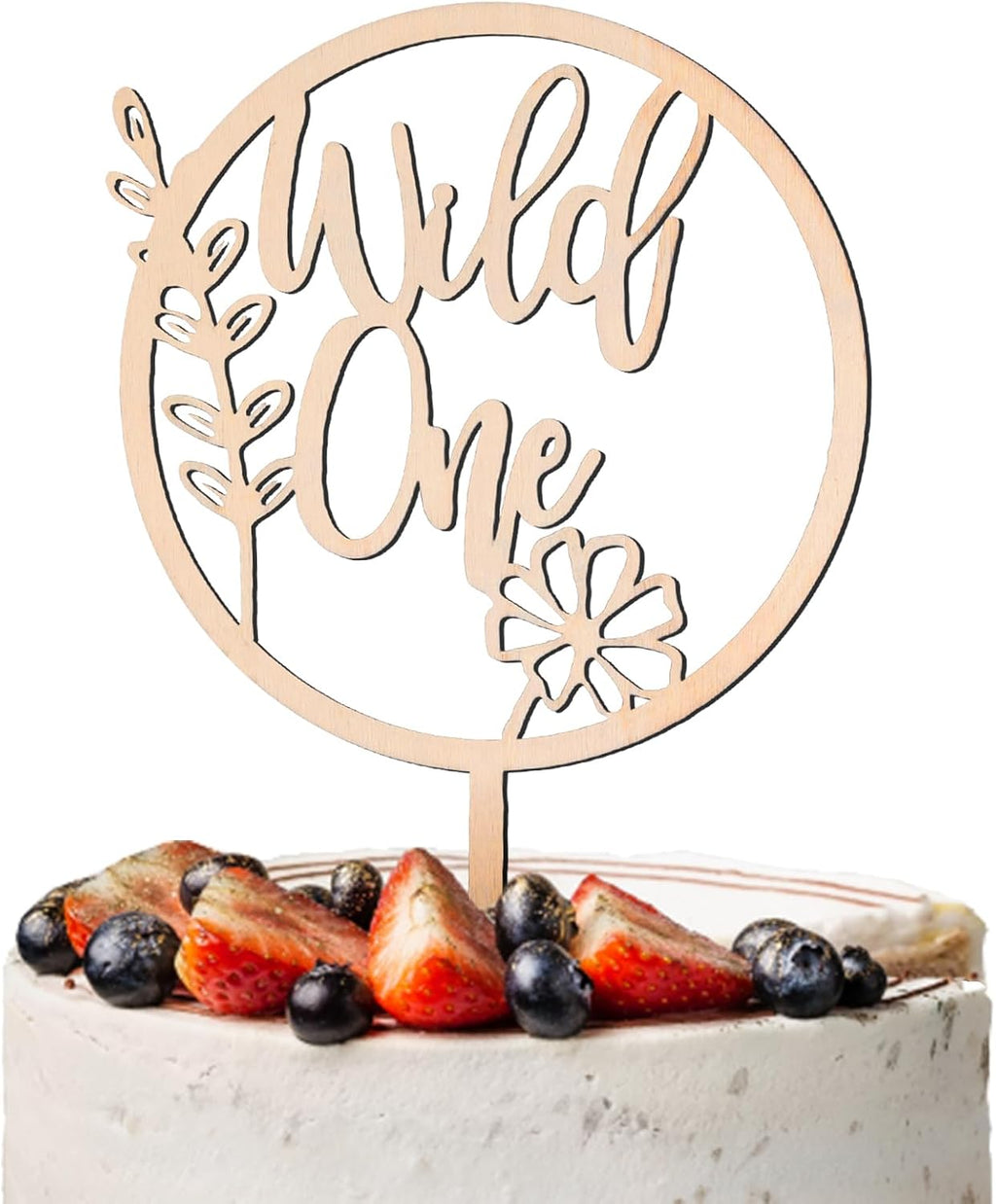 Wild One Flower Cake Topper, Wood Wild One Cupcake Topper Wildflower Cake Topper Floral Baby Shower Cake Decorations for Boys Girls Birthday Baby Spring Themed Party