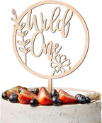 Wild One Flower Cake Topper, Wood Wild One Cupcake Topper Wildflower Cake Topper Floral Baby Shower Cake Decorations for Boys Girls Birthday Baby Spring Themed Party