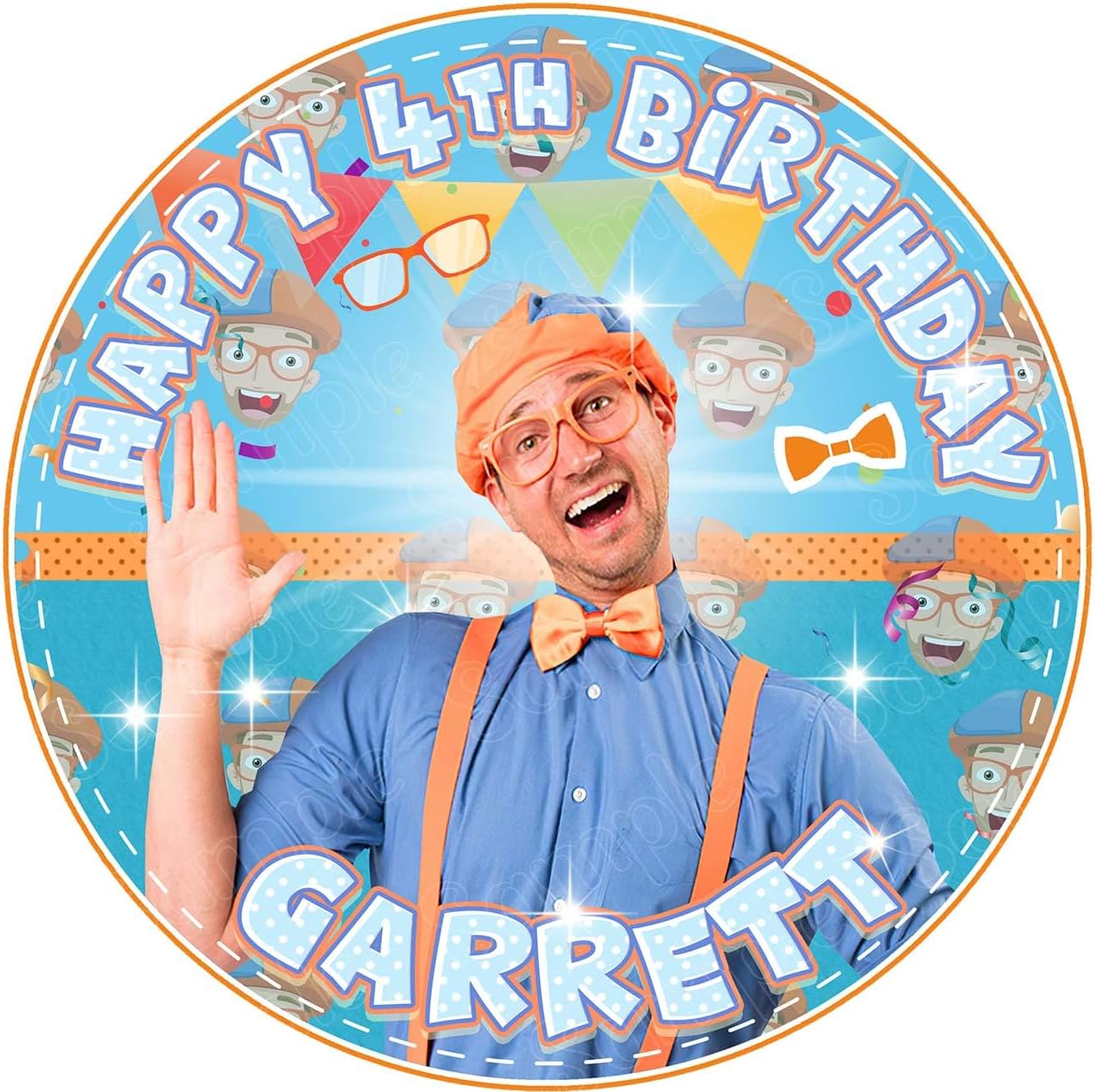 7.5 Inch Edible Cake Topper – Blipi Orange Themed Birthday Party Collection of Edible Cake Decorations round