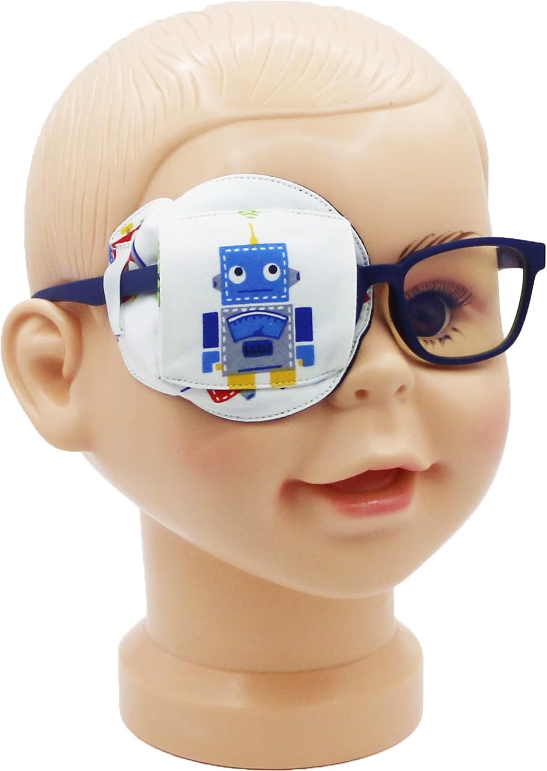 Astropic 3D Cotton & Silk Eye Patch for Kids | Boys Eye Patch for Glasses | Medical Eyepatch for Children with Lazy Eye (Blue Robot, Right Eye)