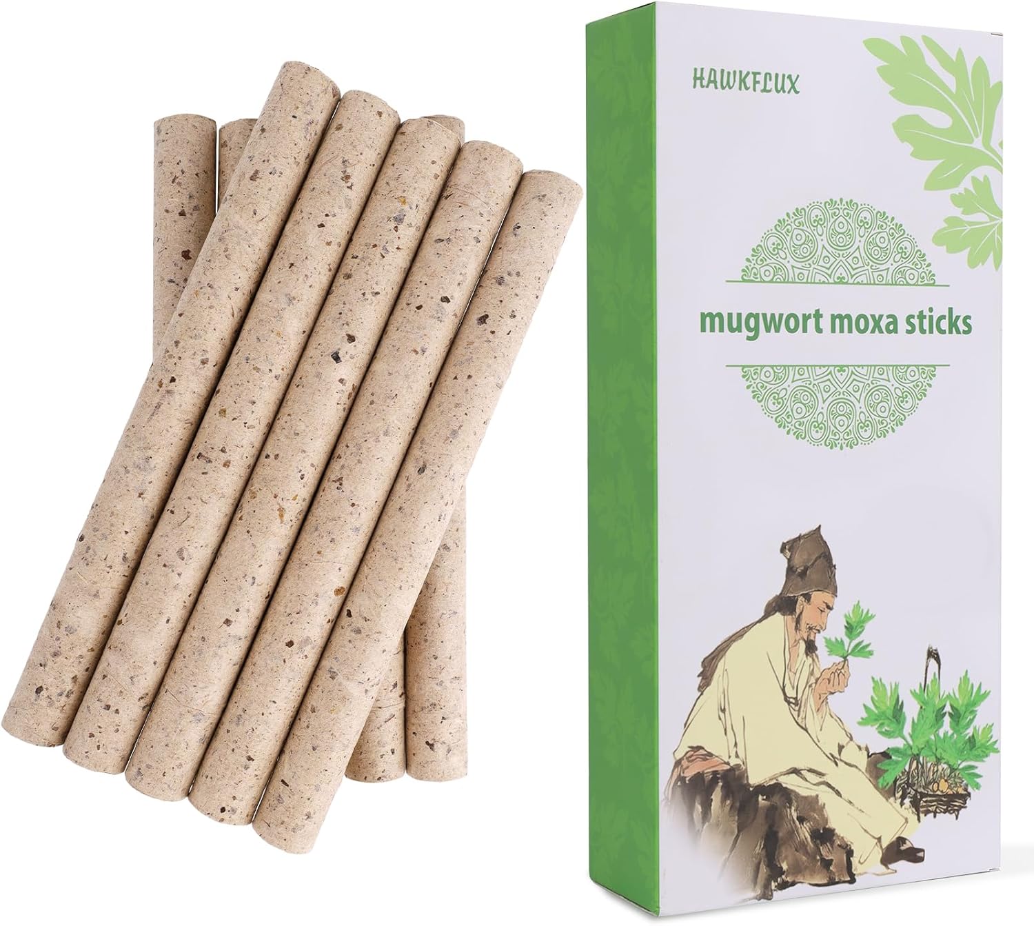 Moxa Sticks Natural Mugwort Rolls Pure Handmade 3-Years Purity Wormwood for Moxibustion （10 per Box）