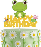Gold Glitter Frog Happy Birthday Cake Topper for Baby Shower, Kids Birthday Party Decorations,Rainforest Party Decor, Frog Princess Cake Decor,Frog Birthday Decor