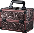 Joligrace Makeup Train Case Cosmetic Box Portable Makeup Case Organizer 2 Trays Makeup Storage with Mirror Locking for Cosmetologist Aesthetic Supplies Nail Tech Traveling Makeup Box Dark Brown