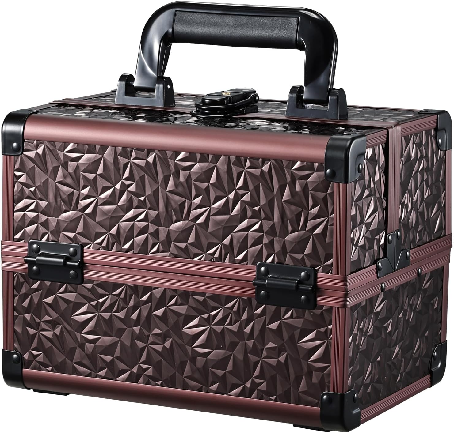 Joligrace Makeup Train Case Cosmetic Box Portable Makeup Case Organizer 2 Trays Makeup Storage with Mirror Locking for Cosmetologist Aesthetic Supplies Nail Tech Traveling Makeup Box Dark Brown