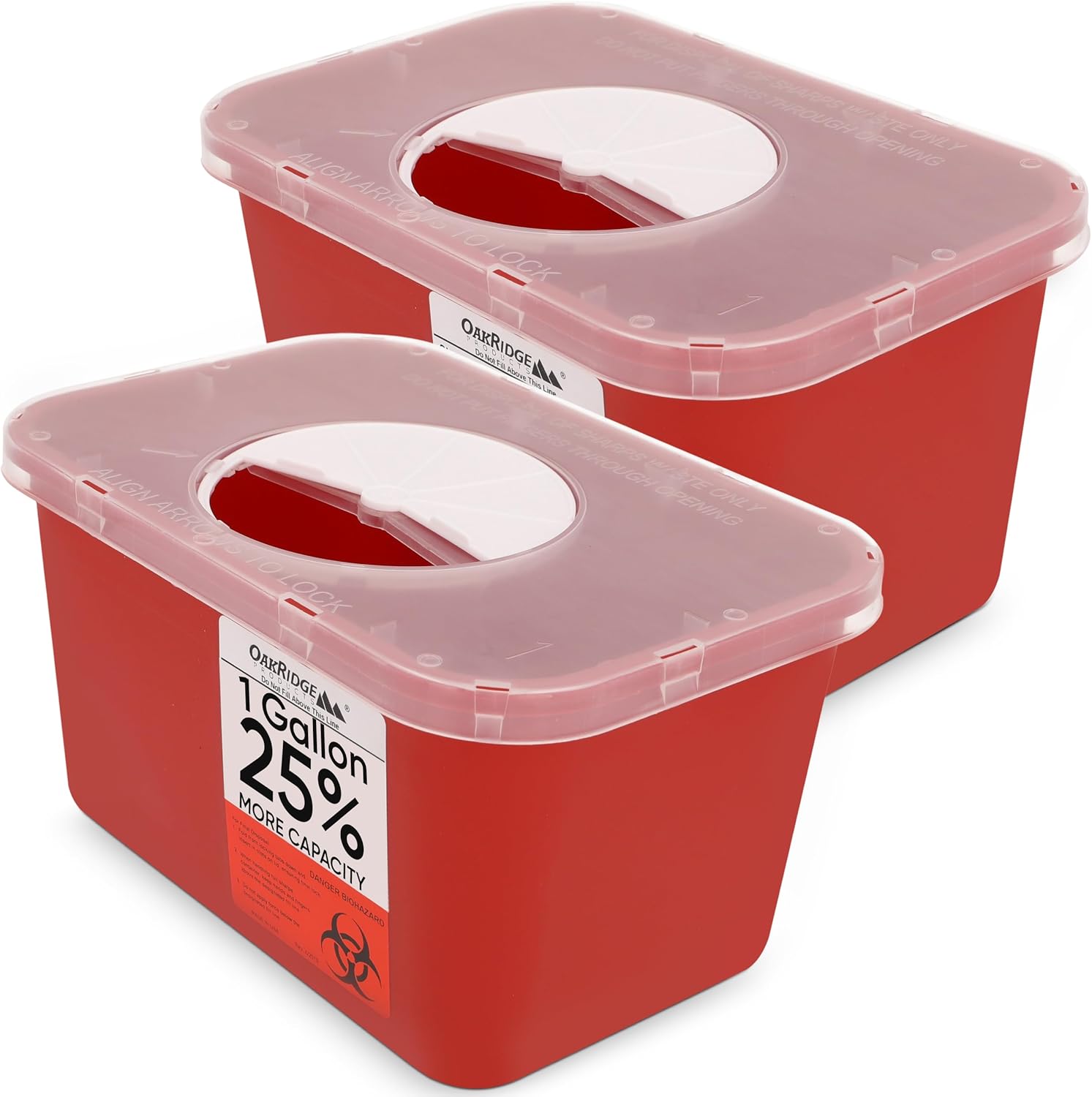 Oakridge Products Large Sharps Container for Home Use and Professional 1 Gallon (2-Pack), Biohazard Needle and Syringe Disposal, Rotating Lid, CDC Certified