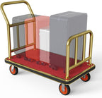Gold Hotel Metal Classic Luggage Cart 42"x24" Bellman Cart Baffle Guardrail Weight Capacity Up to 850 lbs