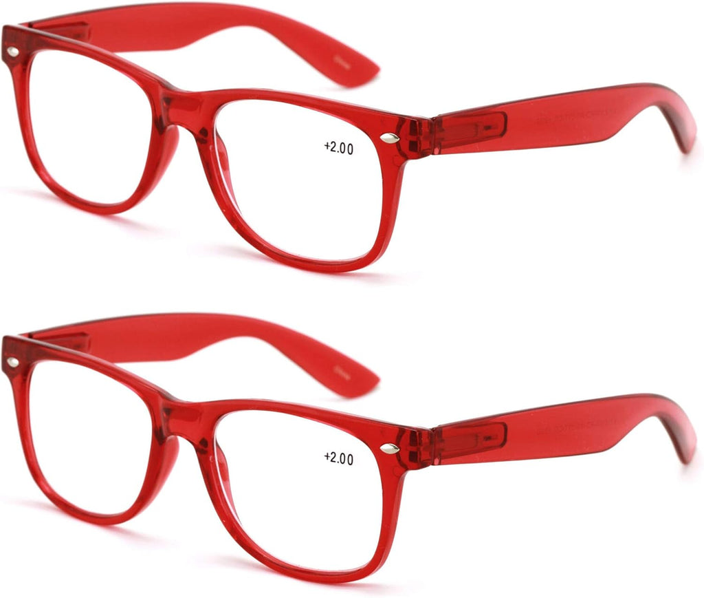 V.W.E. 2 Pairs Transparent Neon Color Deluxe Reading Glasses - Comfortable Stylish Simple Readers Magnification