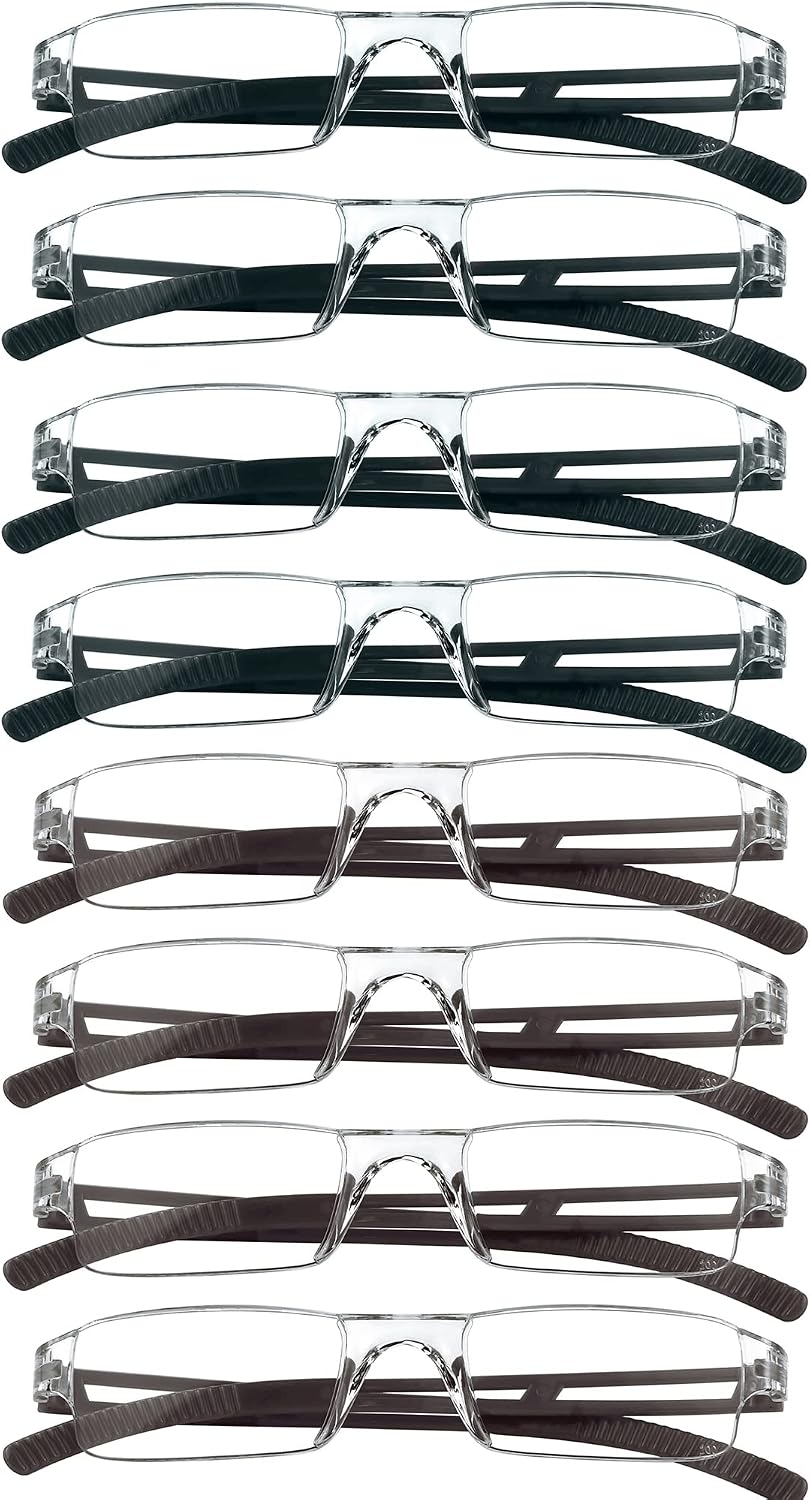 8 Pack Reading Glasses, Blue Light Blocking Computer Reading Glasses for Women and Men, Lightweight Readers (4 Black+4 Brown,+1.50Magnification)