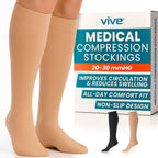 Vive Medical Compression Stockings - 20-30mmHg Knee High Socks for Varicose Veins - Support Stockings for Women/Men - Graduated Compression For Anti Embolism, Post Surgery, Swelling, Soreness