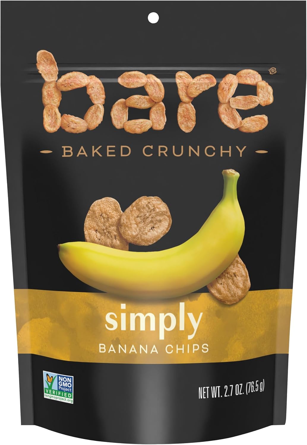 Bare Baked Crunchy Banana Chips, Simply Banana, Gluten Free, 2.7 oz Bag
