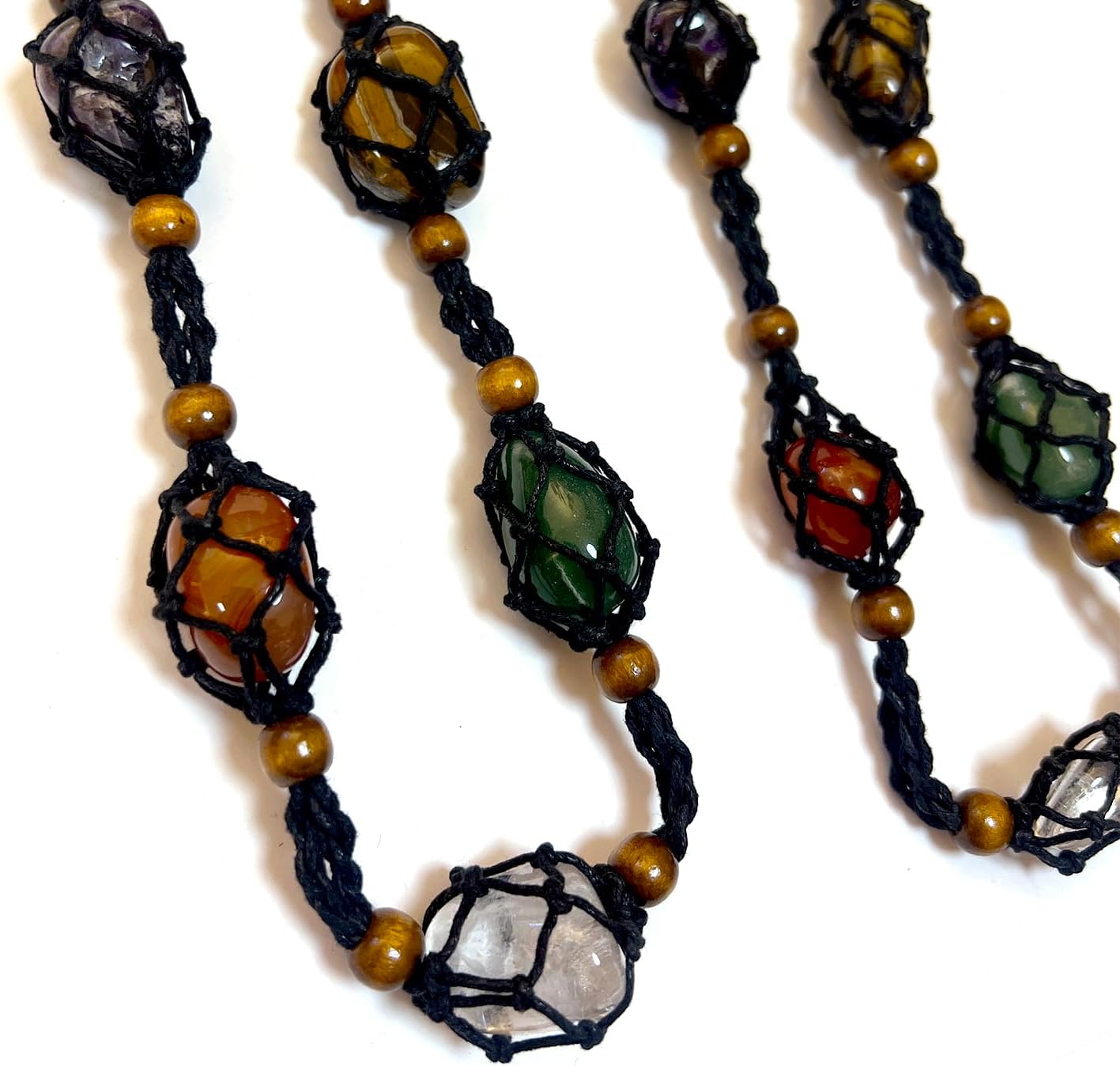 7 Chakra Crystal Healing Stone Set,Handmade Rope Adjustable Cord Cage with Real Natural Crystals,Spiritual Gift for Women, Yoga, Meditation (Small)