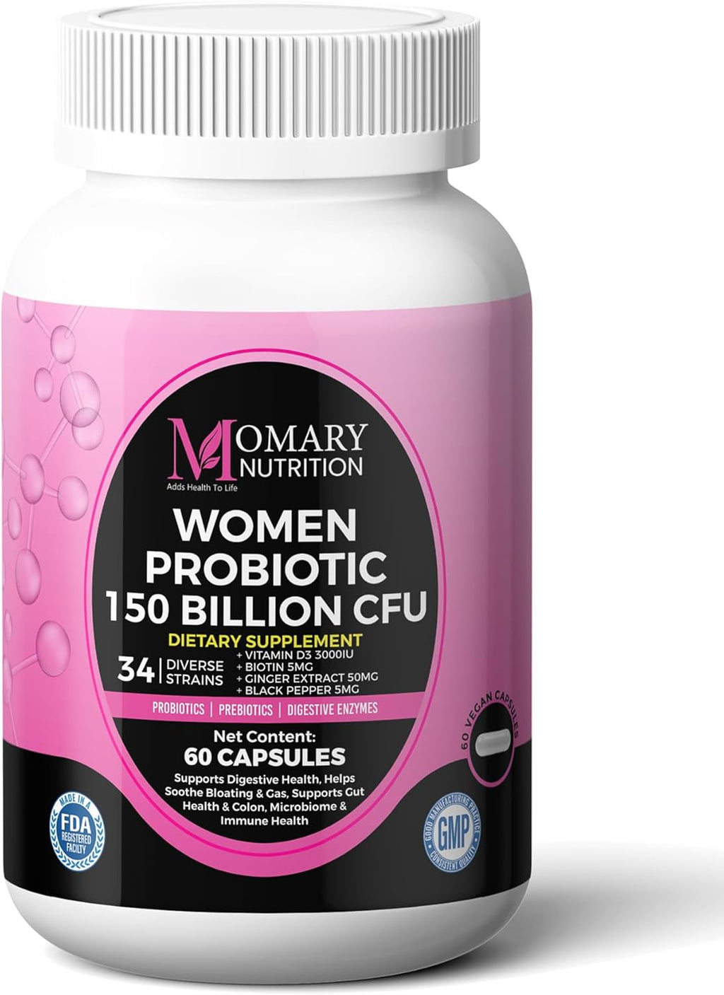 9-in-1 Bio Cultures Complex for Women – 150 Billion CFU Probiotics with 34 Diverse Strains, Organic Prebiotics, Postbiotics, Digestive Enzymes & Biotin – Supports Digestive Balance & Gut Microbiome
