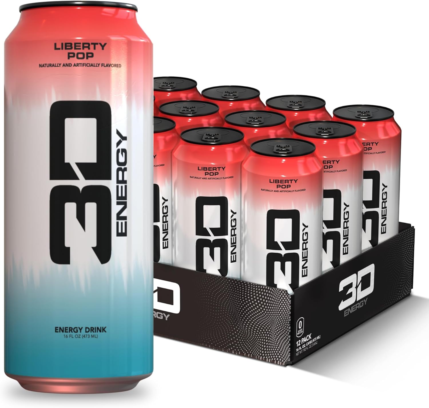 3D Energy Drink – Sugar Free, 200mg Caffeine, Pre Workout, Taurine, L-Carnitine, Lightly Carbonated, 16oz Cans, 12 Pack - Liberty Pop