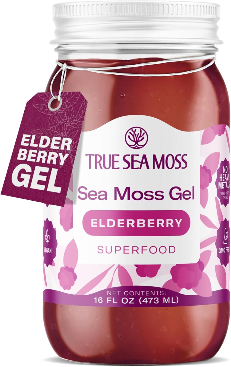 TrueSeaMoss Sea Moss Gel – Made in USA – Wildcrafted Seamoss, Fruits & Jarred Vegetables – Elderberry, Pack of 1 (Labels may Vary)