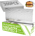 Aluminum Foil Sheets - 200 Count Pre Cut Tinfoil, 12" x 10.6" Inch Pre Cut Foil Sheets for Food, Hot Dog or Sandwich Wrap, Food Storage, Baking, Catering, Restaurant, Kitchen Use