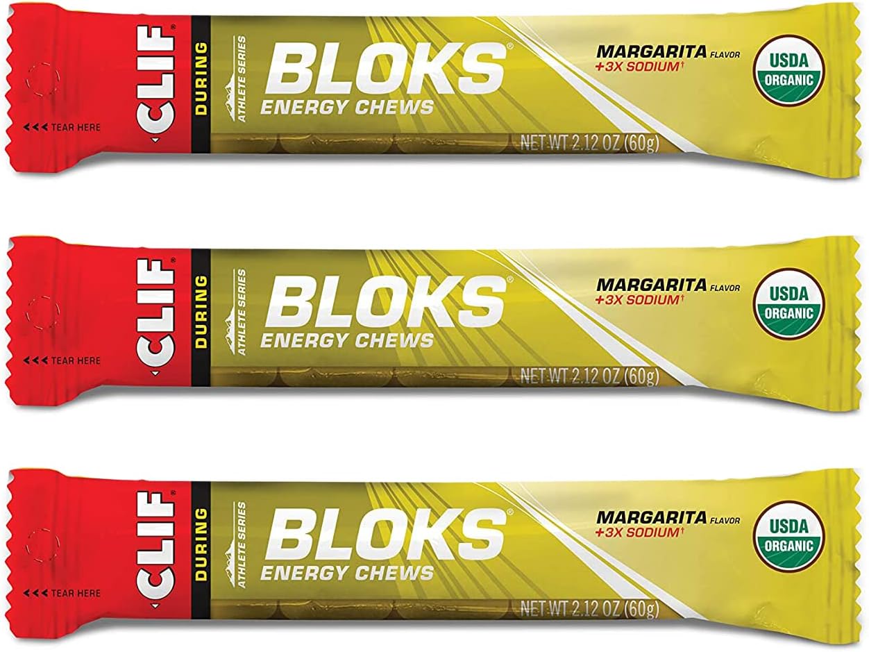 CLIF BLOKS - Energy Chews - Margarita with Salt 3X Sodium for added Electrolytes- Non-GMO - Plant Based Food - Fast Fuel for Cycling and Running-Workout Snack (2.1 Ounce Packet, 3 Count)
