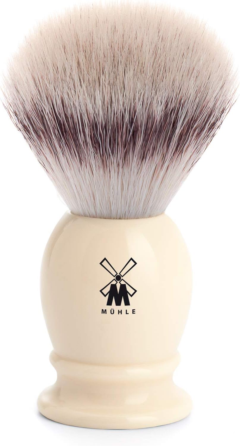 MÜHLE Classic Small Faux Ivory Silvertip Fiber Shaving Brush - Synthetic Luxury Shave Brush for Men, Rich Lather