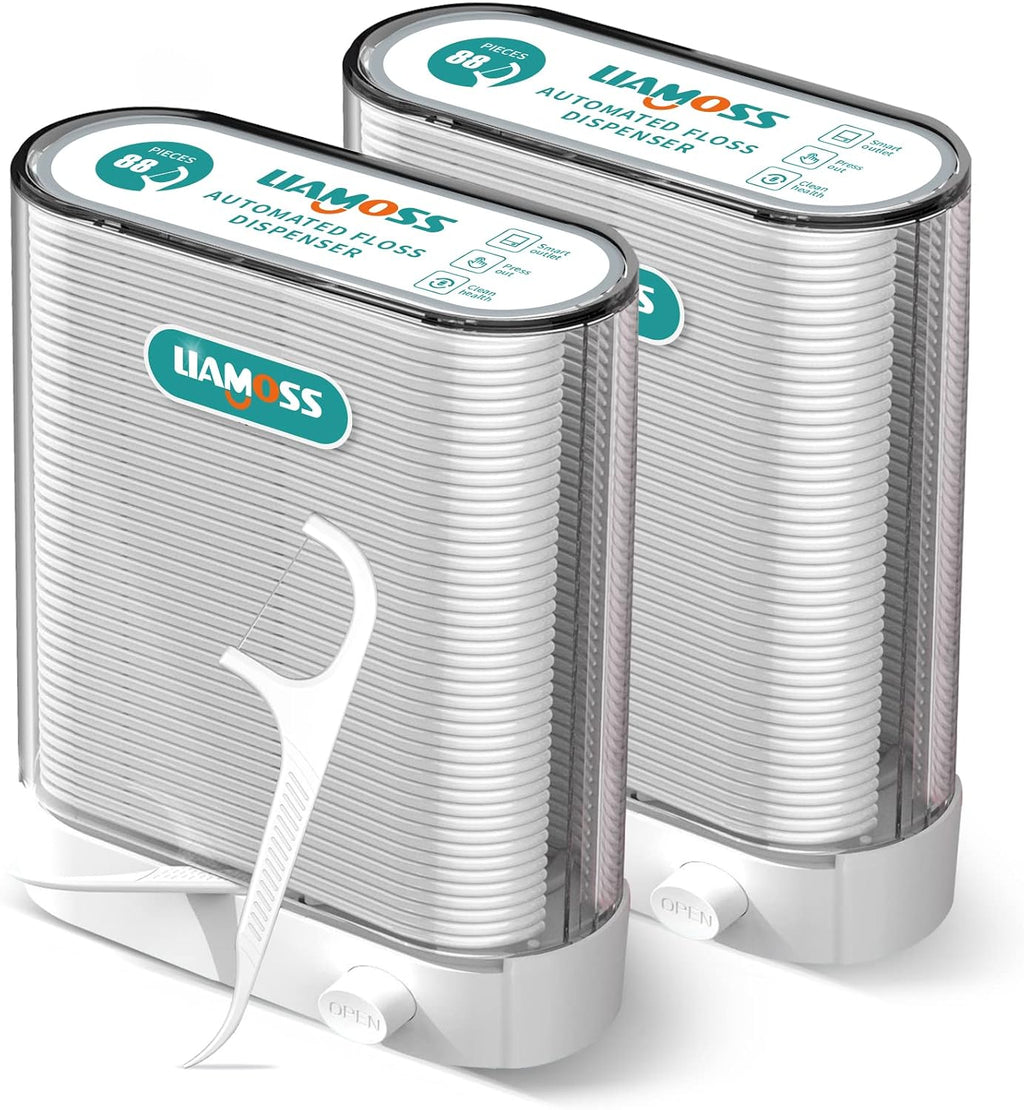Dental Floss Picks Dispenser 2 Box-Professional Shred Resistant Flossers-176 Count LIAMOSS Superfine Toothpicks Sticks-Unique Sealed Storage-More Hygienic Floss Storage-Adults Best Dental Oral Care