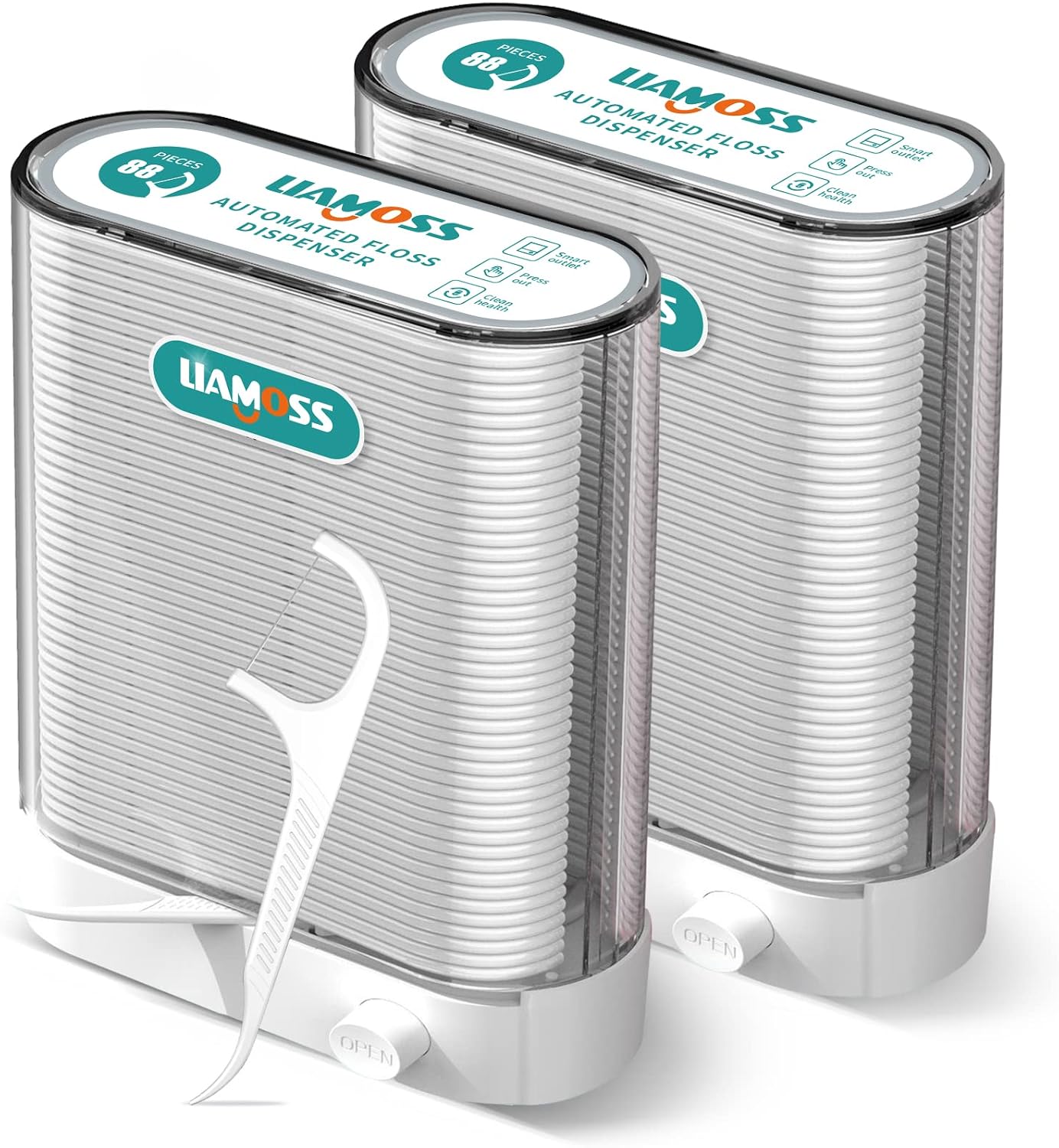 Dental Floss Picks Dispenser 2 Box-Professional Shred Resistant Flossers-176 Count LIAMOSS Superfine Toothpicks Sticks-Unique Sealed Storage-More Hygienic Floss Storage-Adults Best Dental Oral Care