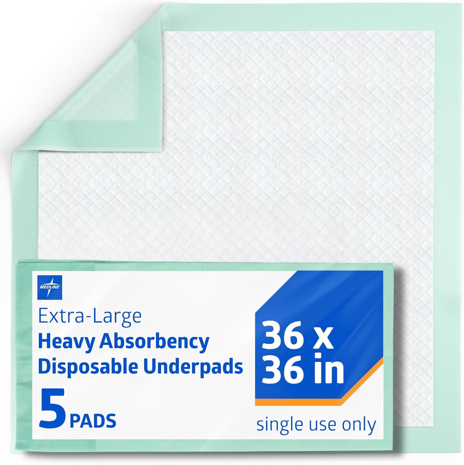 Medline Bed Pads Disposable Adult, Heavy Duty Chux Pads, 36x36, 5 Count, Incontinence Bed Pads for Adults, Chucks Underpads Extra Large, Disposable Bed Pads for Incontinence, Pee Pads