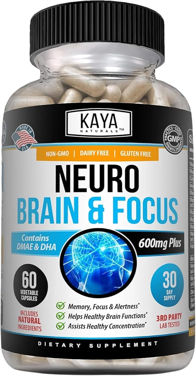 Kaya Naturals - Neuro Brain for Memory & Focus - Nootropic Energy Capsule - Nootropic Brain Support Supplement - Focus & Concentration & Learning Accuracy - Cognitive Function - 60 Count