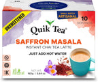 QuikTea Saffron Masala Unsweetened Chai Tea Latte – 10 Count, Bold Saffron Masala Flavor, no preservatives, No Sugar Added – Just Add Hot Water