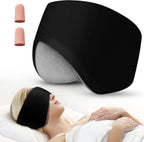 Sleep Mask, Eye Mask for Sleeping with Heads Adjustable, Earmuffs for Sleep for Men & Women, 2 in 1 Ear Mask and Blindfold, Soft Dual-Sided All-Season Eye Cover for Side Sleepers (Black)
