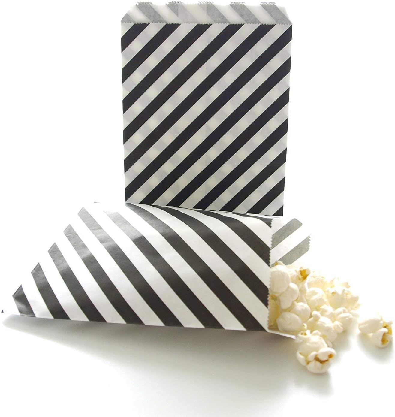 Tvoip 50 Pcs 5 x 7 Inches White and Black Striped Paper Bags,Holiday Wedding Christmas Favor Candy Treat Bags