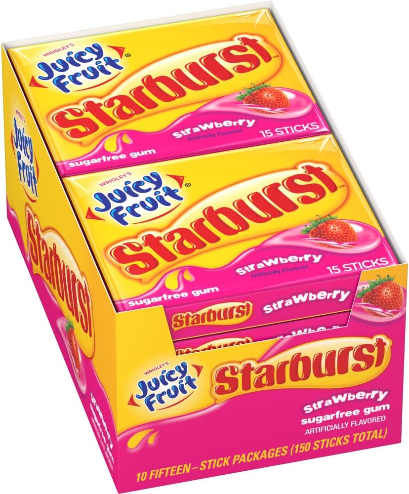 Juicy Fruit Gum (10 Pack) JUICY FRUIT & STARBURST Strawberry Chewing Gum Bulk Pack, 15 Stick