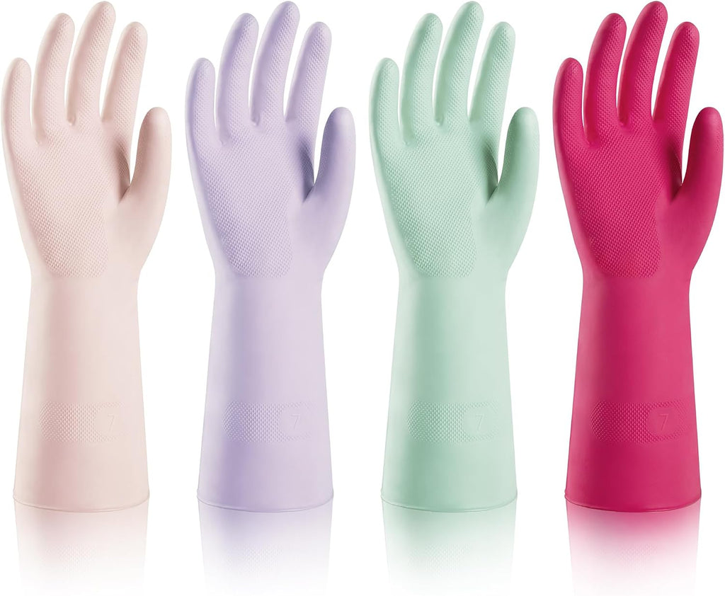 ThxToms 4 Pairs Nitrile Cleaning Gloves, Latex free Reusable Dishwashing Gloves for Women, Kitchen and Bathroom Cleaning, Non-Slip &Flexible, 10 Mil, Colorful, M
