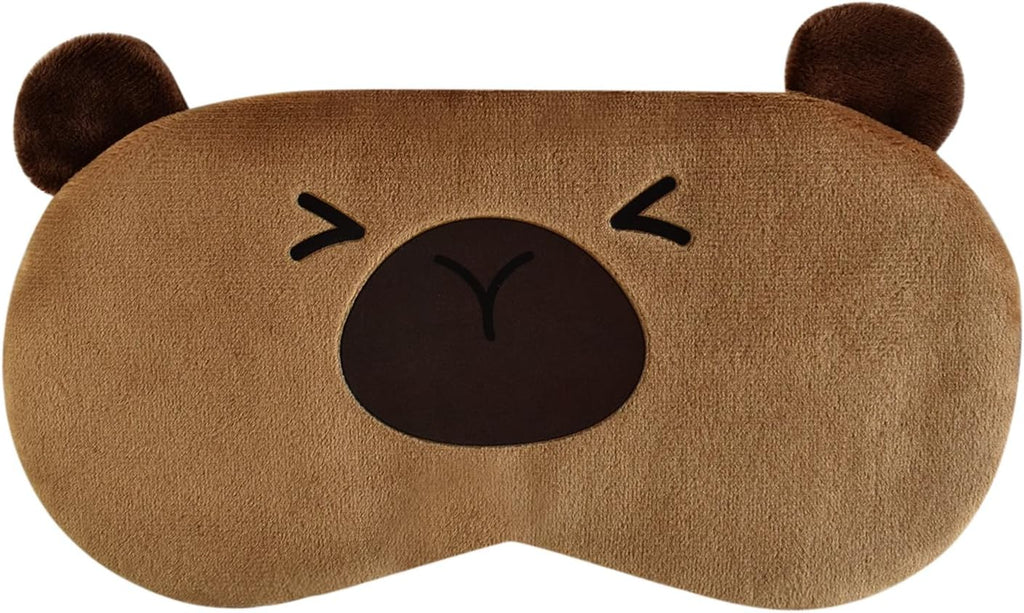 Cute Capybara Sleeping Mask, Soft Fluffy Plush Blindfold Funny Novelty Animal Sleep Mask Eye Cover Eyeshade for Kids Girls Boys Women Men Night Nap Travel Meditation (Brown, Capybara)