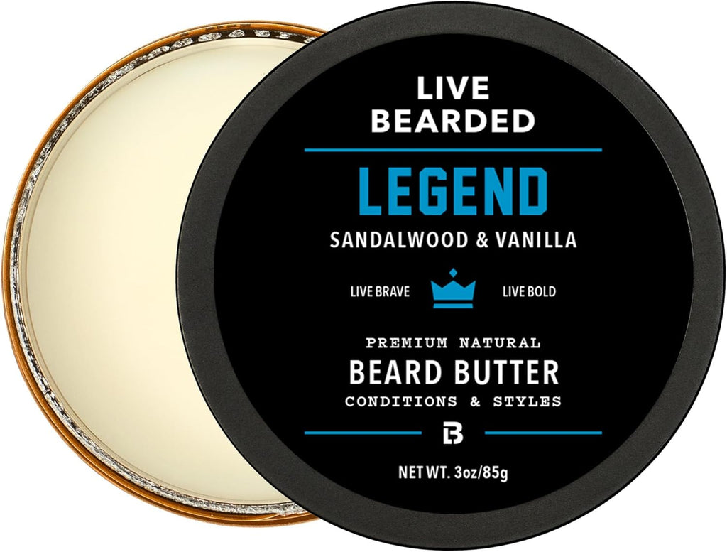 Live Bearded Beard Butter, 3 fl oz - Made in the USA - All-Natural Leave-in Conditioner and Softener with Shea | Legend Scent - Sandalwood, Vanilla