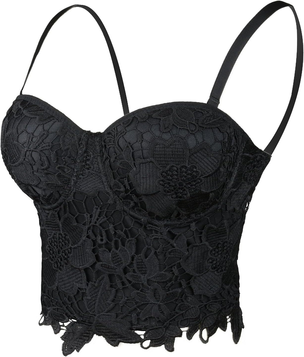 ELLACCI Women's Floral Lace Bustier Crop Top Gothic Corset Bra Tops Black