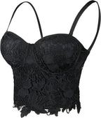 ELLACCI Women's Floral Lace Bustier Crop Top Gothic Corset Bra Tops Black