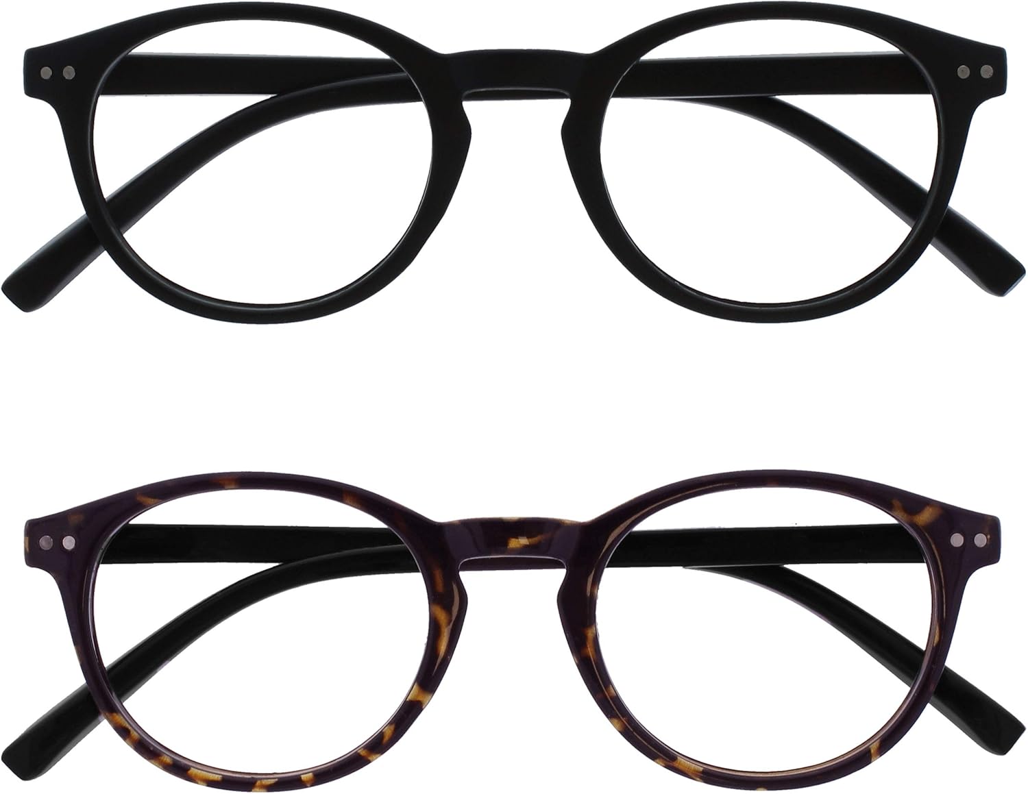 OPULIZE ZEN Reading glasses for Women Men,Scratch Resistant Round frame with Spring Hinges, Smooth Matte Black,Dark Brown Tortoiseshell +2.5 (Pack of 2)