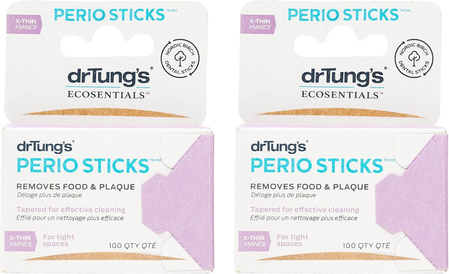 drTung's Dental Sticks for Teeth & Gum Cleaning - Toothpicks for Oral Care, Soft Floss Picks for Teeth, Interdental Plaque & Food Remover Tool, Perio Sticks - X-Thin, Bulk 100 Count (Pack of 2)