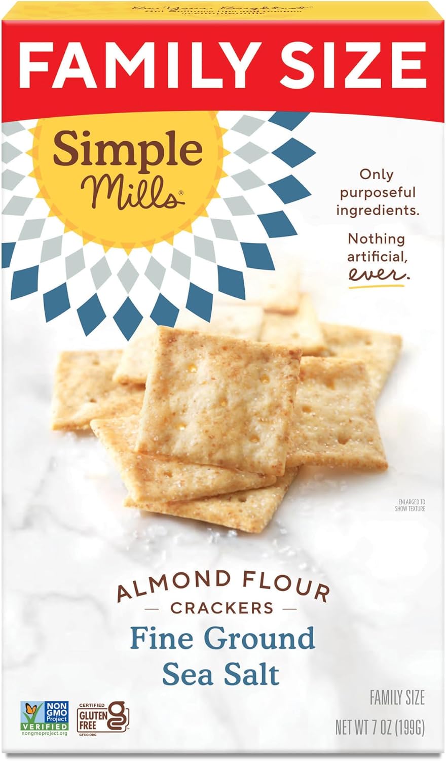 Simple Mills Almond Flour Crackers, Family Size, Fine Ground Sea Salt - Gluten Free, Vegan, Healthy Snacks, 7 Ounce (Pack of 1)