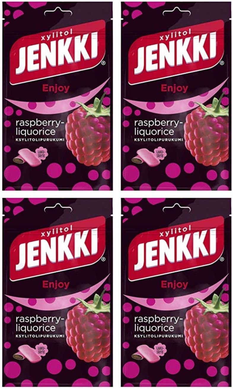 Cloetta Jenkki Xylitol Raspberry Chewing gum 4 Pack of 100g