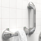 17“ Suction Shower Grab Bar with Indicators, Tool-Free Installation, Steady Handle for Balance Assist for Bathtub, Toilet, Bathroom, Dual Tone, Silver/Gray 2-Pack