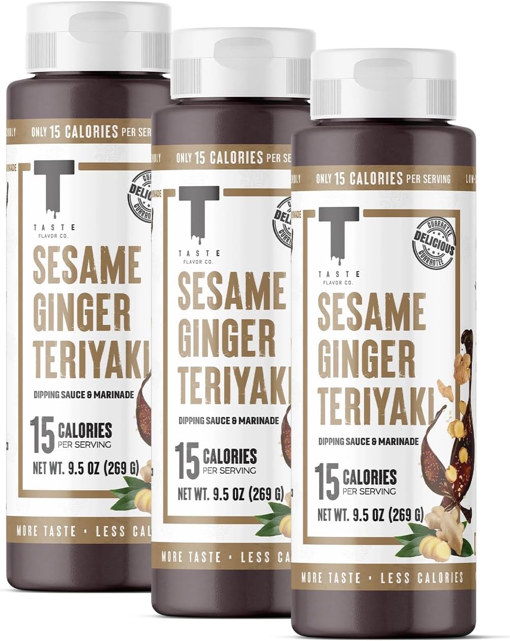 Taste Flavor Co. Grilling, Dipping Sauce and Marinade, Great Tasting, Low-Calorie Sauces, Keto Friendly, No Oils (3 Pack, Sesame Ginger Teriyaki)