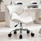 Lessmore White Swivel & Adjustable Pedicure Stool - Ergonomic Nail tech Chair for Salon Professionals, Comfortable Pedicure Chair with Smooth Rotation (1,Creamy White)