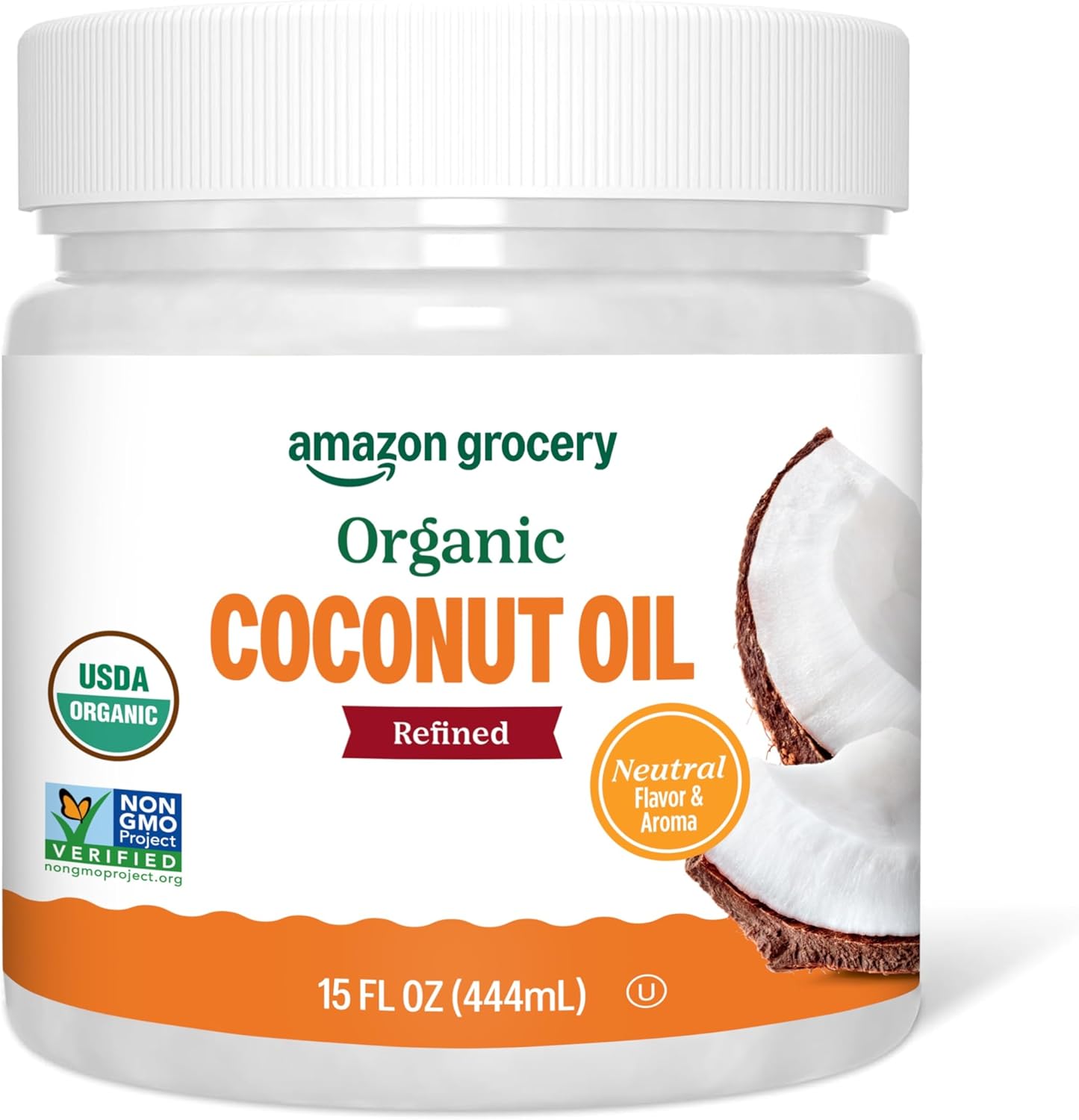 Amazon Grocery, Organic Refined Coconut Oil, 15 Fl Oz