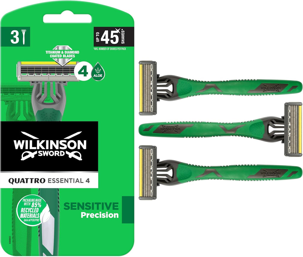 Wilkinson Sword Quattro Titanium Sensitive Men's Disposables Razors x 3