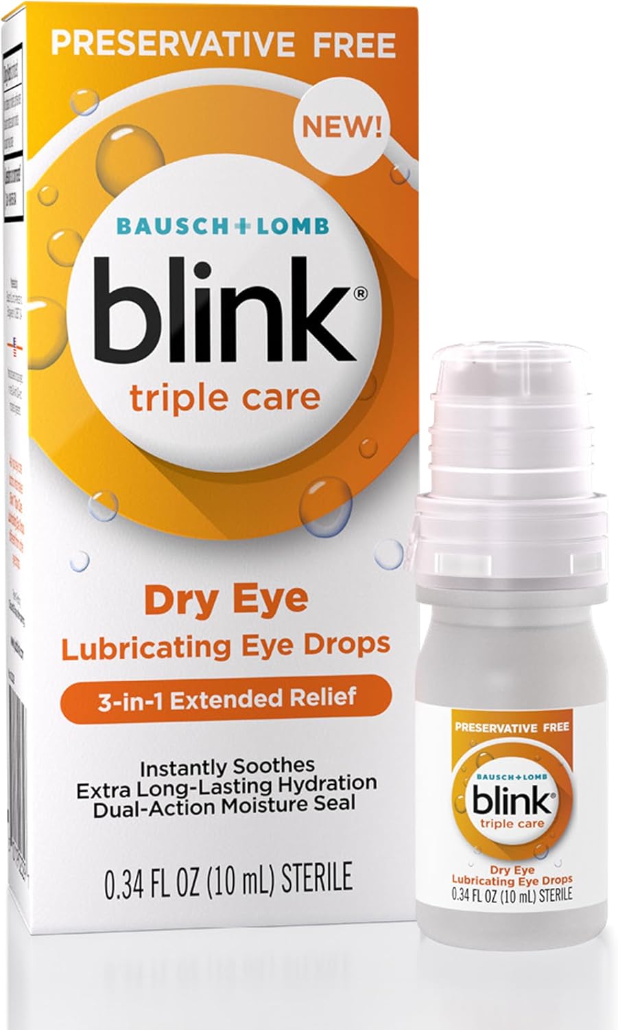 Blink Triple Care Preservative Free Lubricating Eye Drops - Clinically Proven 3-in-1 Relief for Dry Eyes with Hyaluronic Acid & Lipid Nano-Emulsion, Up to 10 Hours of Relief*