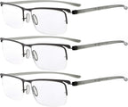 Eyekepper 3 Pairs Half-Rim Reading Glasses for Men Metal Readers Gunmetal Frame +1.75