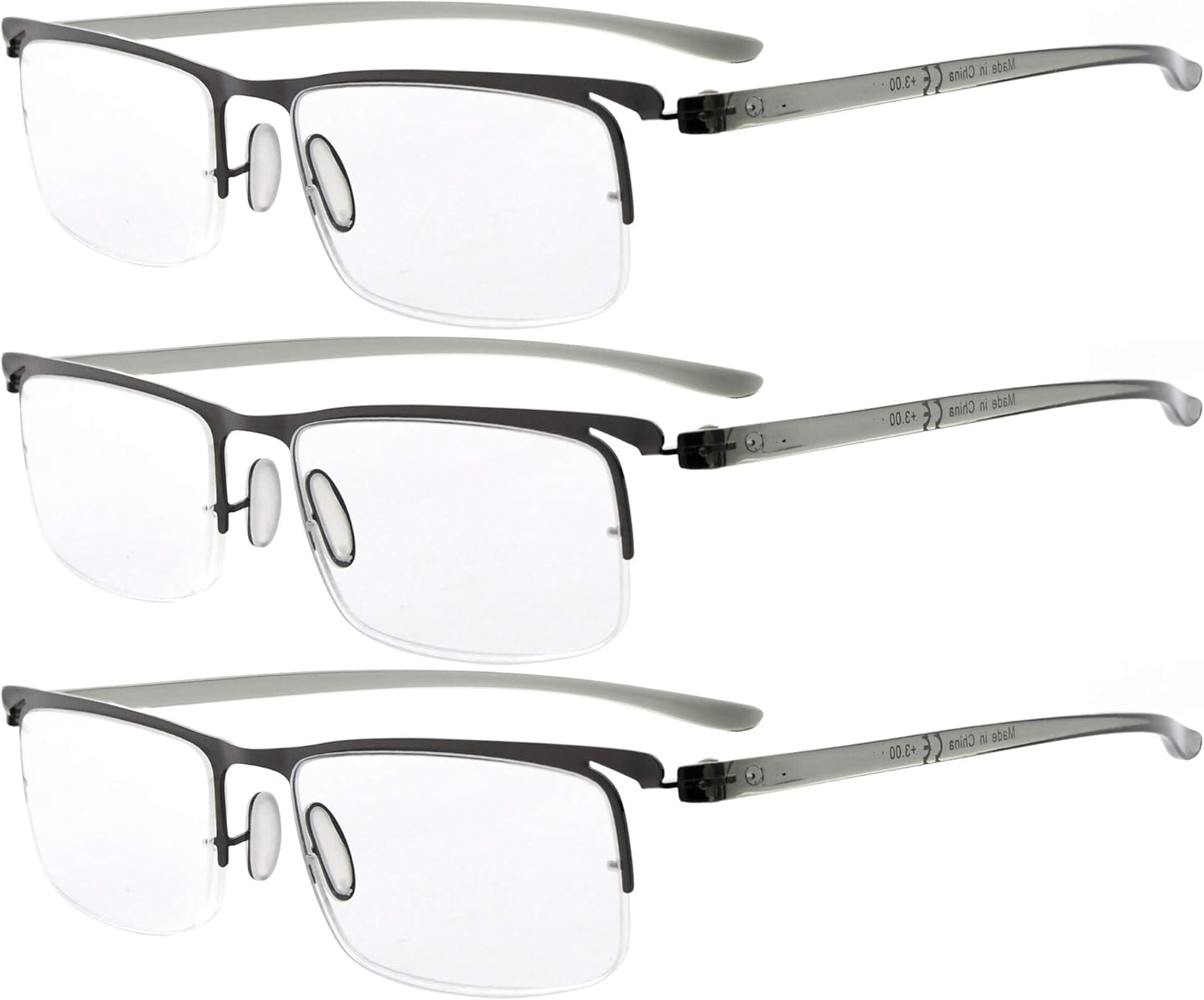 Eyekepper 3 Pairs Half-Rim Reading Glasses for Men Metal Readers Gunmetal Frame +1.75
