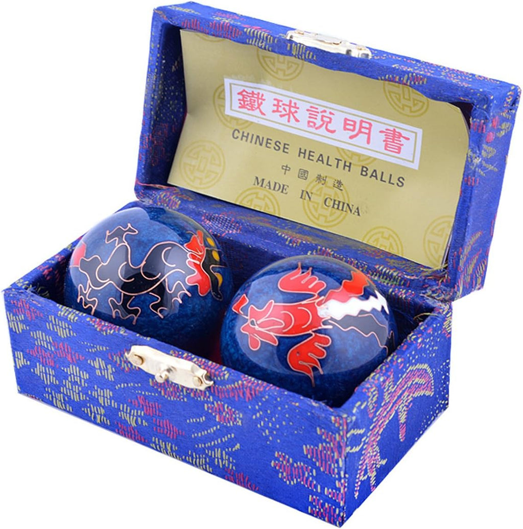 fengshuisale Feng Shui Chinese Health Balls (Blue with Phoenix and Dragon) 3.8cm/1.5" Red String Bracelet