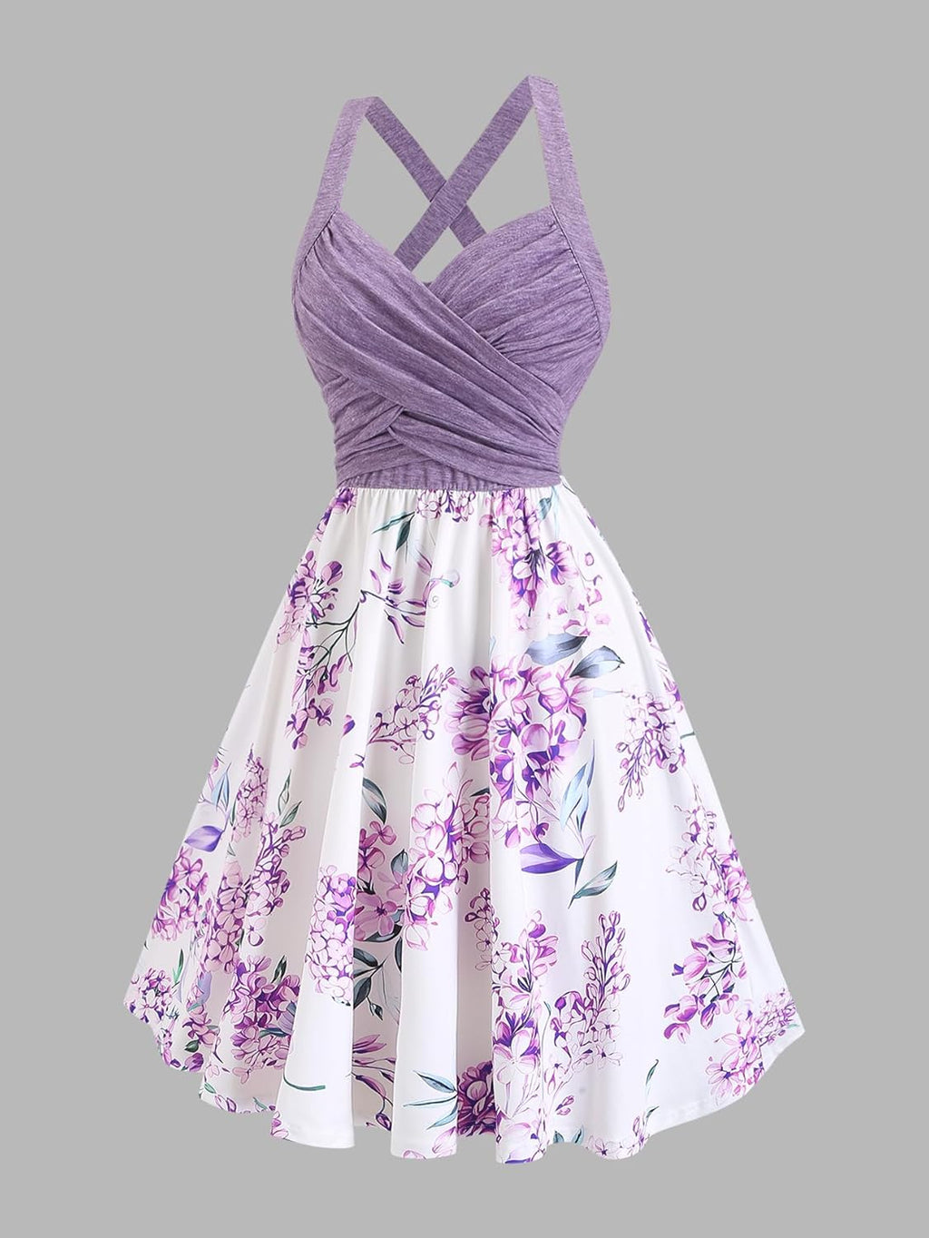 Women's Summer Floral Dress Crisscross V Neck Halter Sleeveless Sundress Retro Flare A-Line Party Dress Casual Vacation