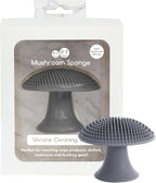 ezpz Mushroom Sponge (Gray) - Odor-Resistant Kitchen Sponge with Soft Bristles, Non-Slip Handle, Suction Base - Gently Cleans Pans, Dishes and Feeding Gear
