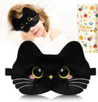 Miss Adola Sleep Mask for Kids - Cute Cartoon Plush Fuffy Sleeping Eye Cover Black Cat Kawaii Soft Eyeshade with Adjustable Strap Animal Eye Blindfold for Kids Girls Boys Teens